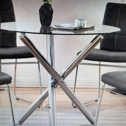 Glass Top Three Leg Dining Table With 4 Chairs 