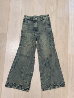 No Faith Graffiti Print Flared Pants Washed 