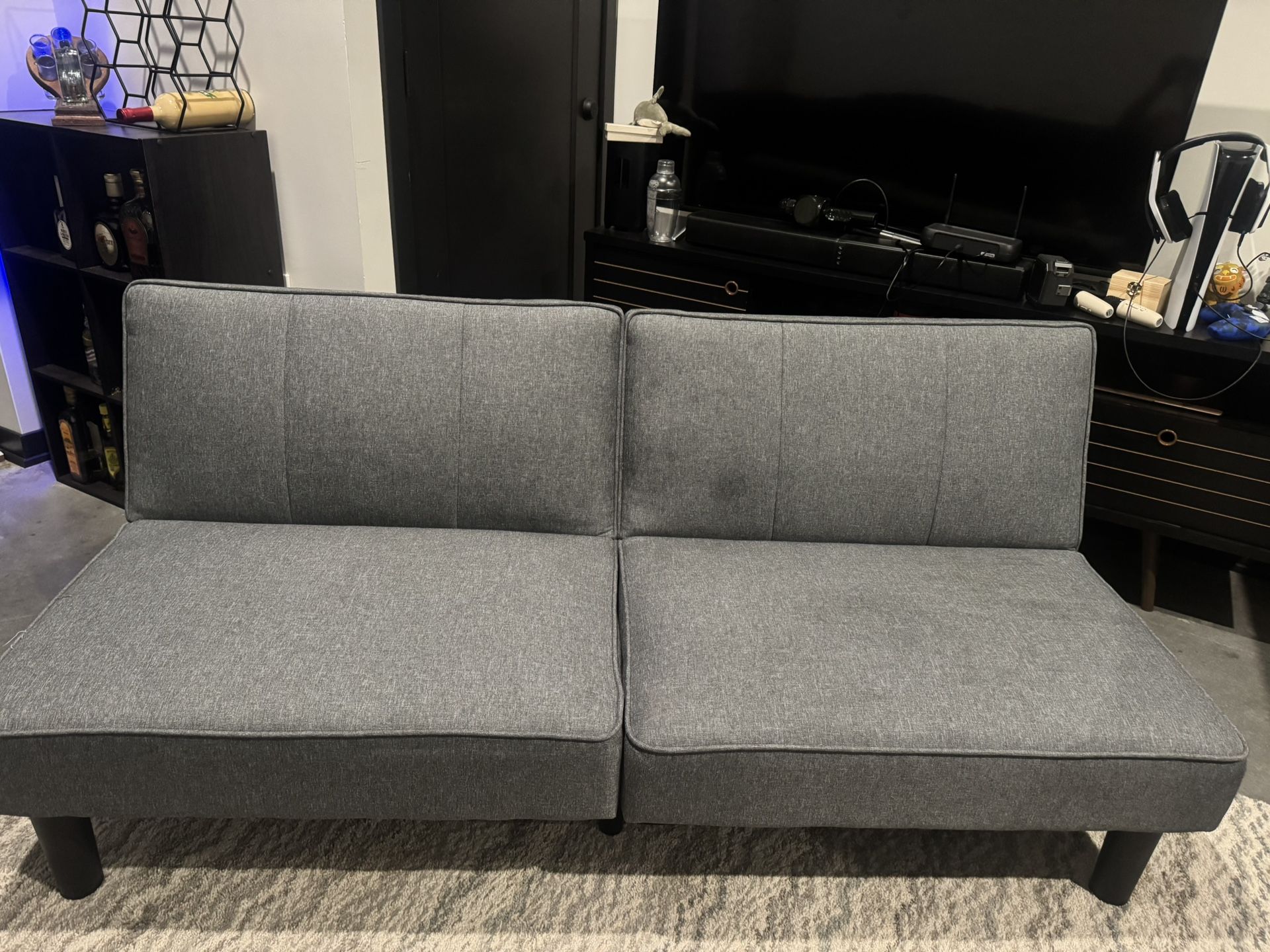 Twin Size Foldable Gray Futon Sofa