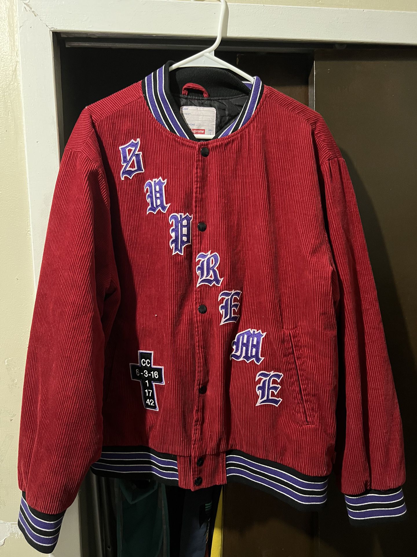 Supreme Old English Corduroy Varsity Jacket for Sale in Yonkers