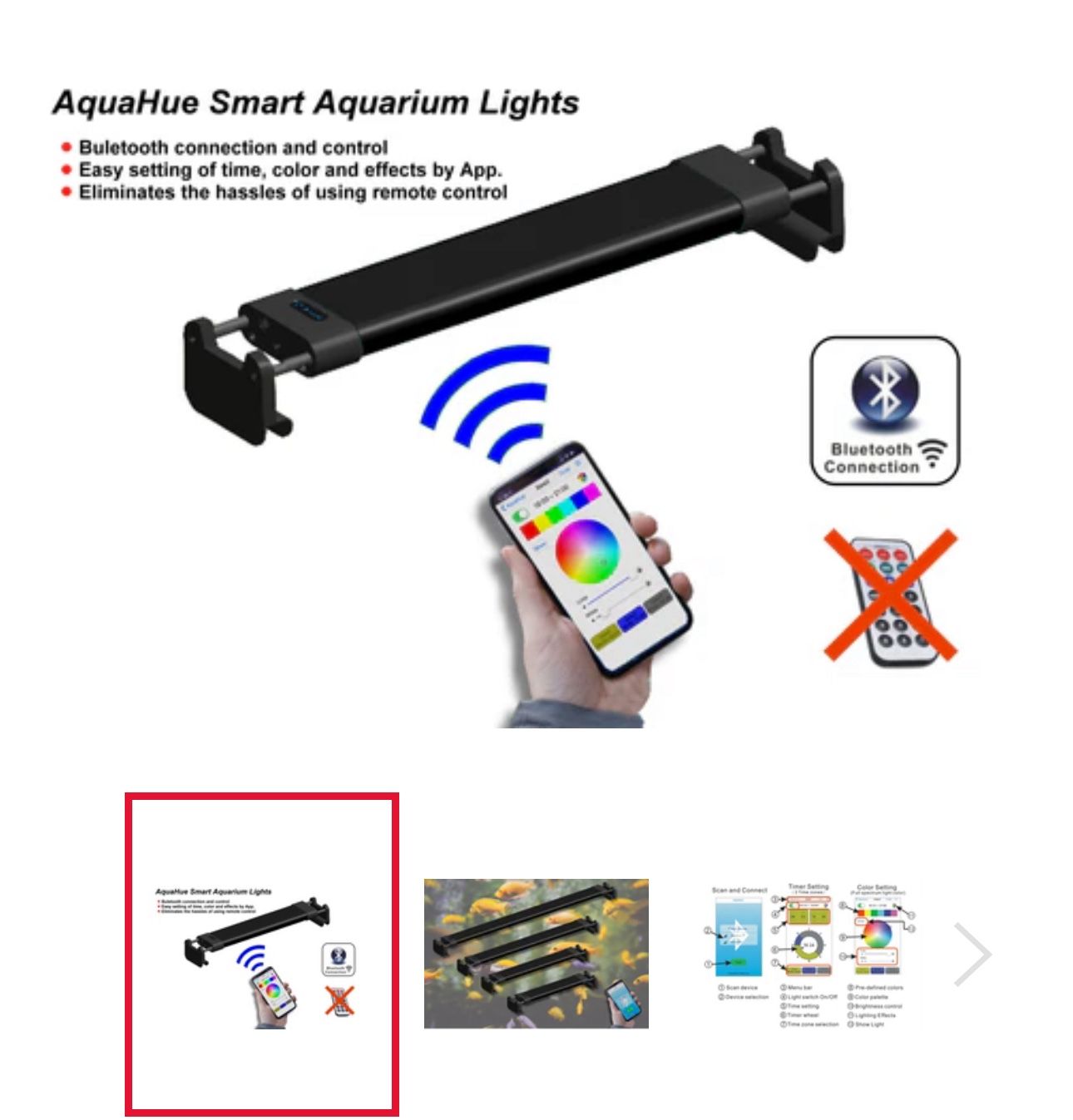 AquaHue Bluetooth Smart Full Spectrum LED Aquarium Light, Fish Tank Light with Extendable Brackets
