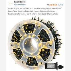 Dazzle Bright 164 FT 500 LED Christmas String Lights, Waterproof Green Wire String Lights with 8 Modes, Outdoor Christmas Decorations for Indoor Garde