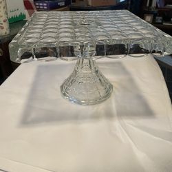 Square Antique Pressed Glass Cake Stand