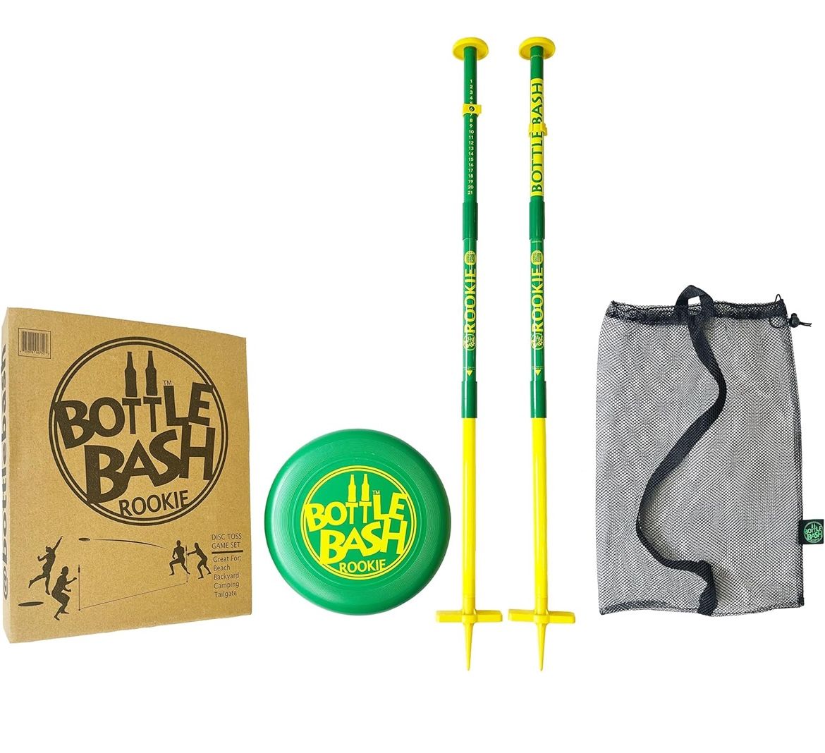 Bottle Bash Outdoor Flying Disc Game Set – Frisbee Toss Backyard and Beach Game for Family, Adult & Kids - Beersbee & Polish Horseshoes @toys-573