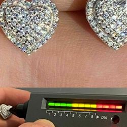 14 Kt Over Real 925 SterlingHeart Shape Earrings Studs MOISSANITE