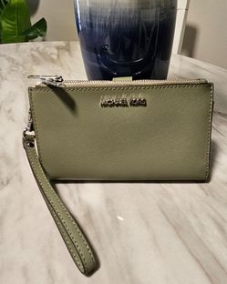 Michael kors olive green double zip wallet