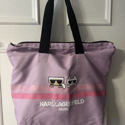 Karl Lagerfeld Purple Pink Tote Bag with Zipper & Logo Accent, Zip Closure