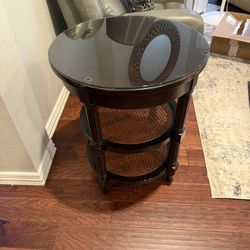 Wooden End Table With Glass Top