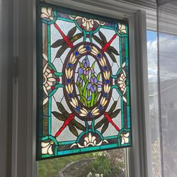 25”x19” Stained Glasst Art Picture Window Panel Garden Yard