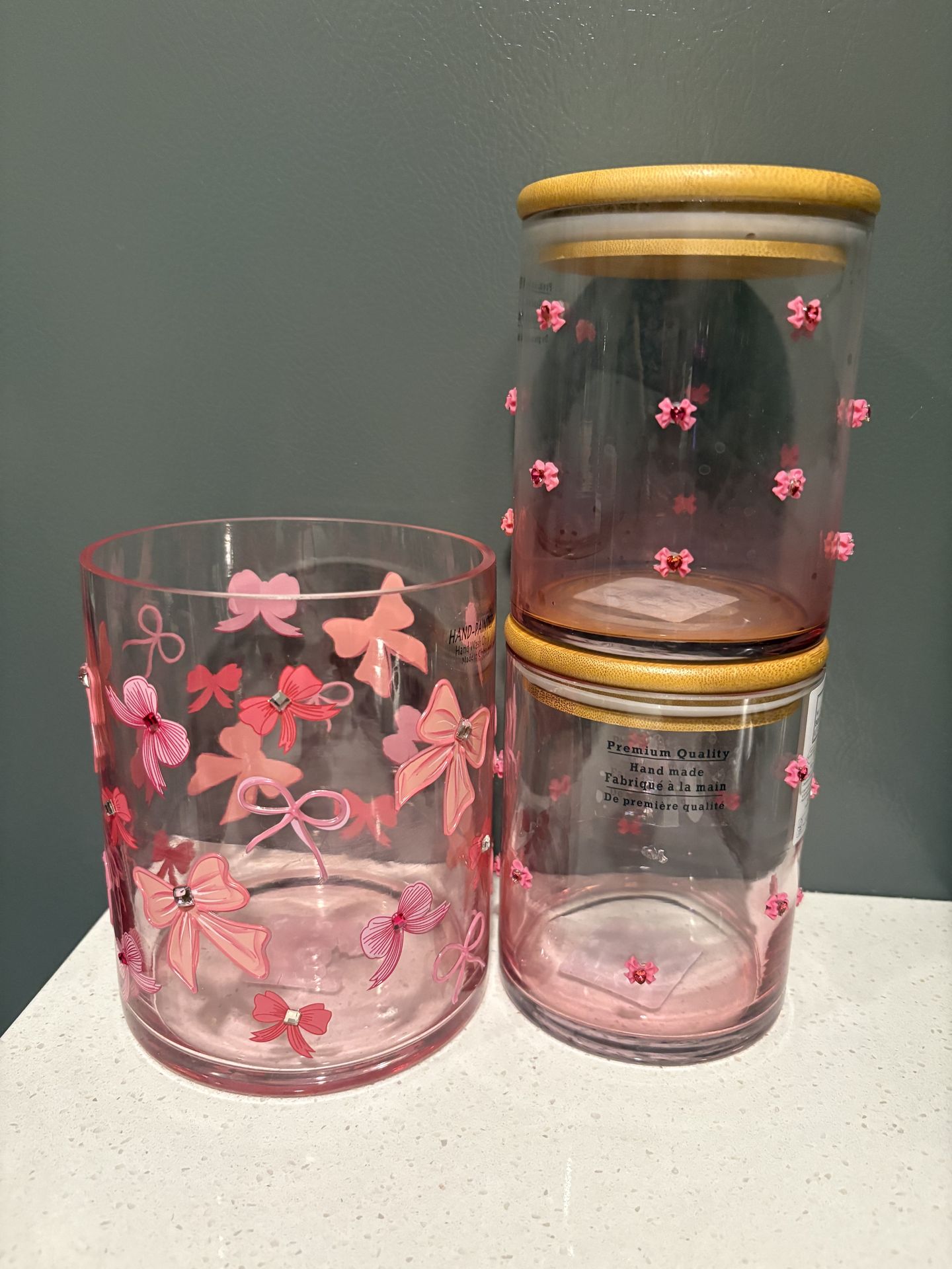 3 Pink Bow Glass Set