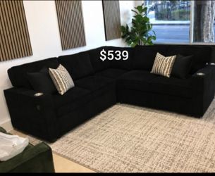 Sectional sofa with pull-out bed & storage black Corduroy