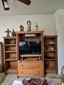 Wooden furniture shelves and TV center