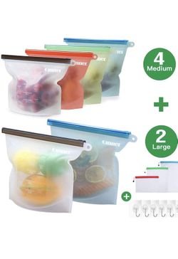 Reusable Silicone Food Storage Bags 6 PCS(2 Large 50oz+4 Medium 30oz) 