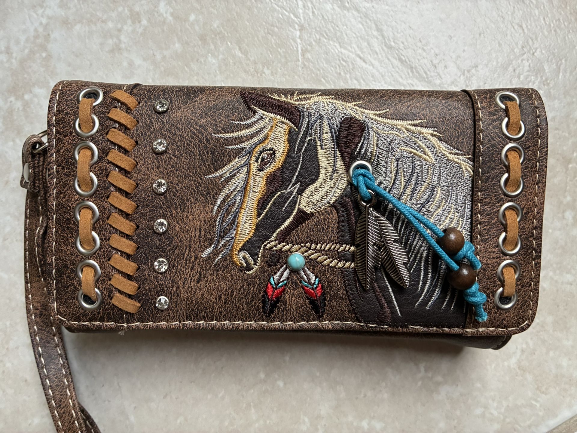 Women’s Trifold Snap Wallet Embroidery Horse Western. NEW