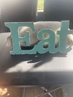 Rustic Teal Wood EAT Sign