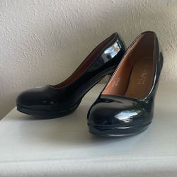 Pair Of Black Patent Leather Heels, Size 37