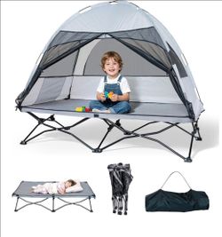 New in Box Grey Baby/Toddler Travel Bed/Portable Cot & Tent Indoor & Outdoor