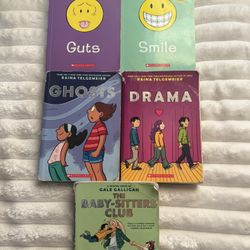 5 Graphic Novels – Raina Telgemeier + Baby-Sitters Club (Smile, Guts, Ghosts, Drama, Babysitters Club)