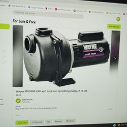 Water Pump ..The Wayne WLS200 230-volt cast iron sprinkling pump pumps up to 4200-gallon per hour at 30 psi.