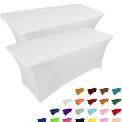 IVAPUPU 2 Pack 6FT Table Cloth For Rectangular Fitted Events Stretch White Table Covers Washable Spandex Spring Tablecloth Protector For Party, Weddin