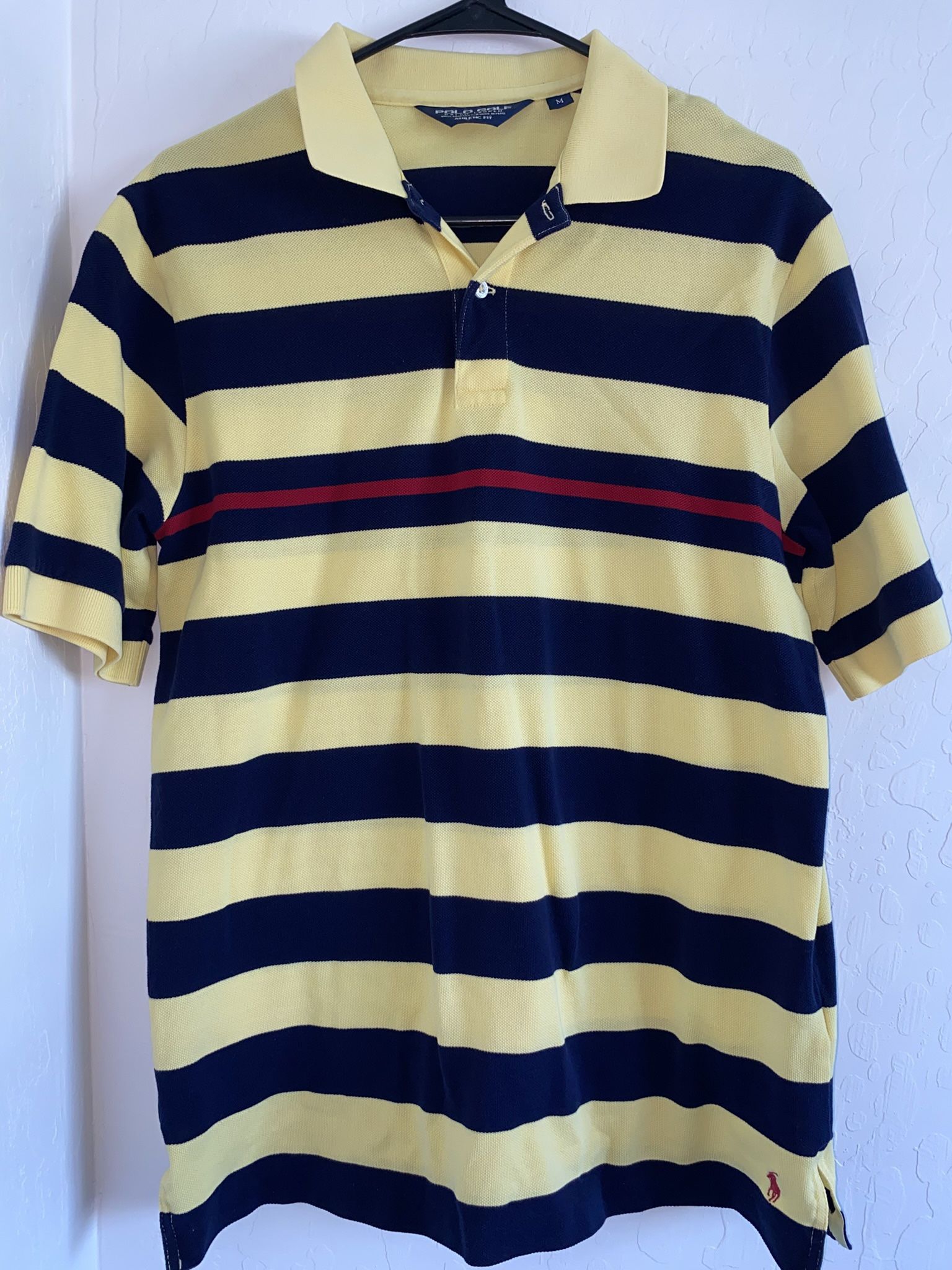 Polo Golf Ralph Lauren Shirt Mens M Yellow Pima Cotton Short Sleeve Striped Pony