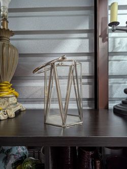 Metal And Glass Hexagon Hurricane Vase Candle Holder