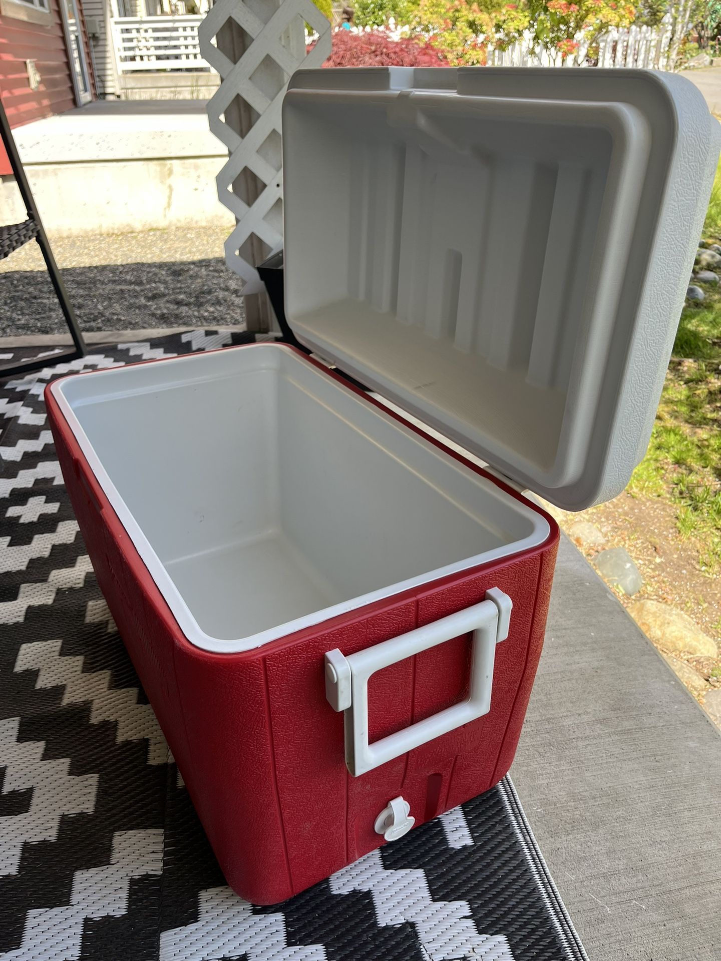 Coleman cooler with drain, red, used