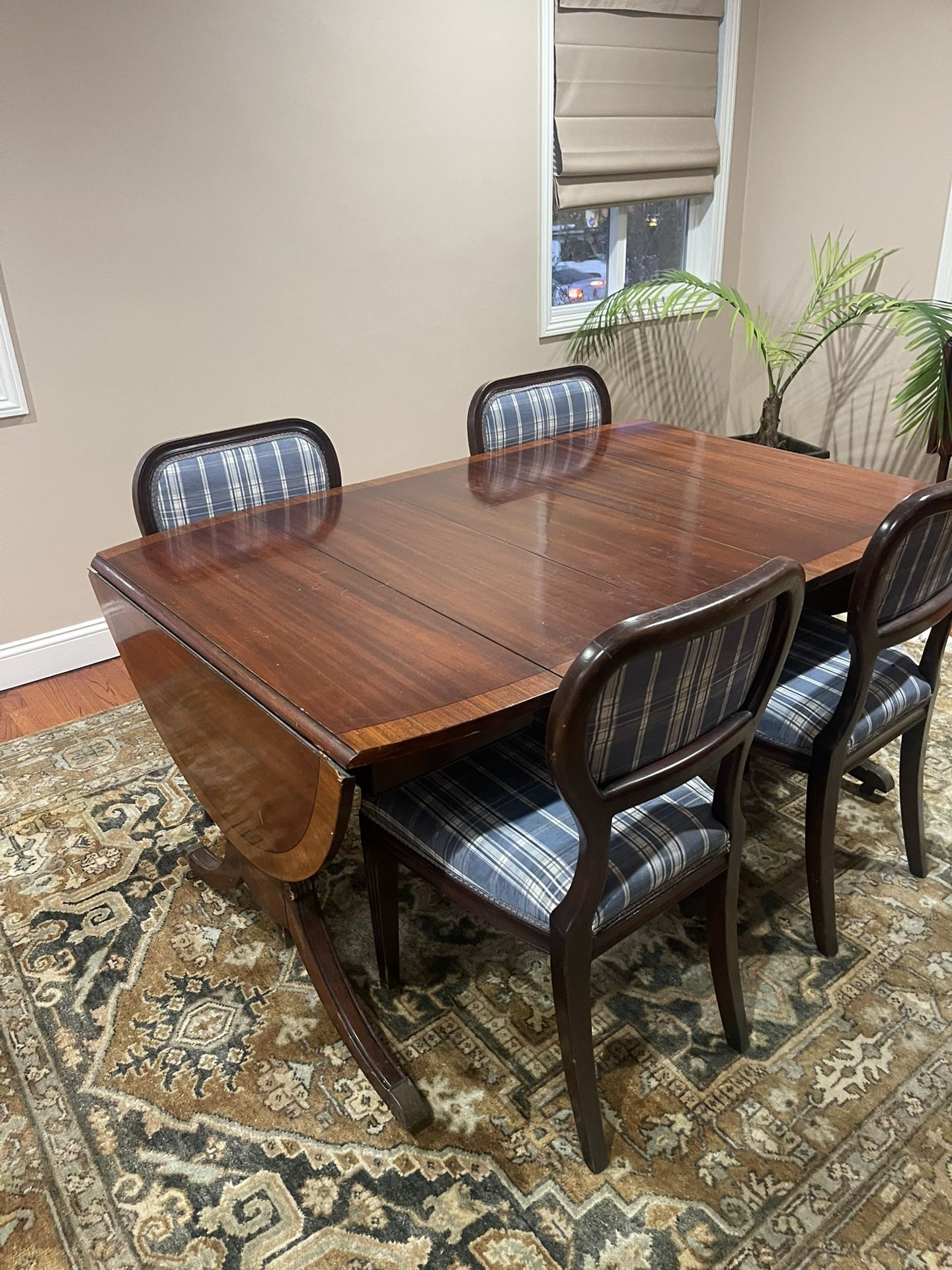 Vintage Mahogany Drop-Leaf Dining Table with Balloon-Back Chairs