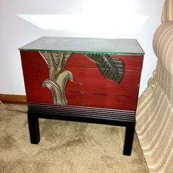 Carved Wood Storage Trunk Chest On Stand