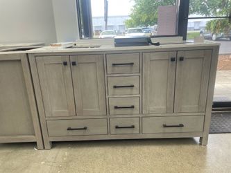Bathroom vanity cabinet 60” solid mango Quartz top with sinks and backsplash