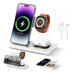 3 In 1 Wireless Charging Station, High Speed Cable , Brookstone, White 