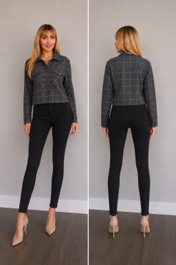 Nicole Miller Gray Windowpane Cropped Blazer