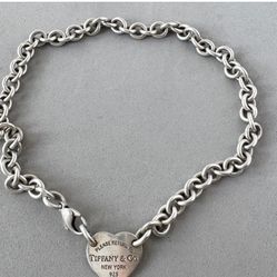 Return To Tiffany And Co Heart Tag Thick Rolo Chain Choker 15.5”