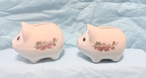 White Ceramic Piggy Bank Rose & Leaf design (2) $12 each