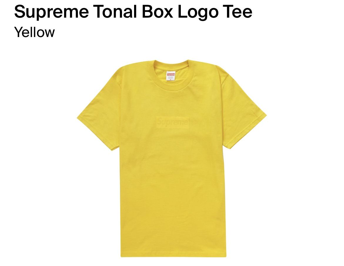 Brand New T-shirt Supreme Tonal Box Logo Bogo Yellow Sz l