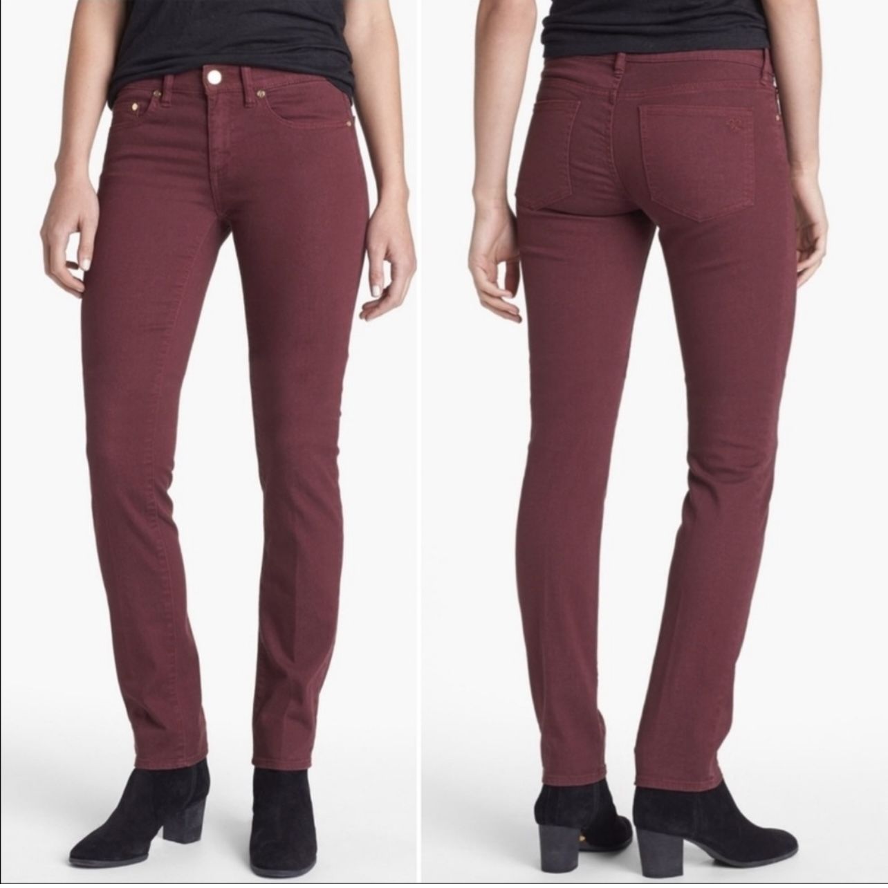TORY BURCH Maroon Dark Red High Waisted Super Skinny Jeans