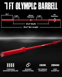 New PB01 7FT Olympic Barbell, Weight Bar with Knurled Grip, 1500lb Capacity Strength Training Deadlift Bar for Squat, Weightlifting, Bench Press, Fits