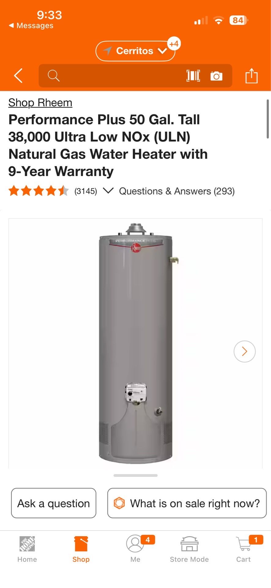 Performance Plus 50 Gal. Tall 38,000 Ultra Low NOx (ULN) Natural Gas Water Heater with 9-Year Warranty