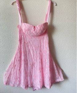 Pink Bow Embroidered Mini Dress