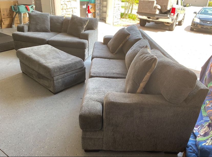 Grey Sofa Set & Ottoman