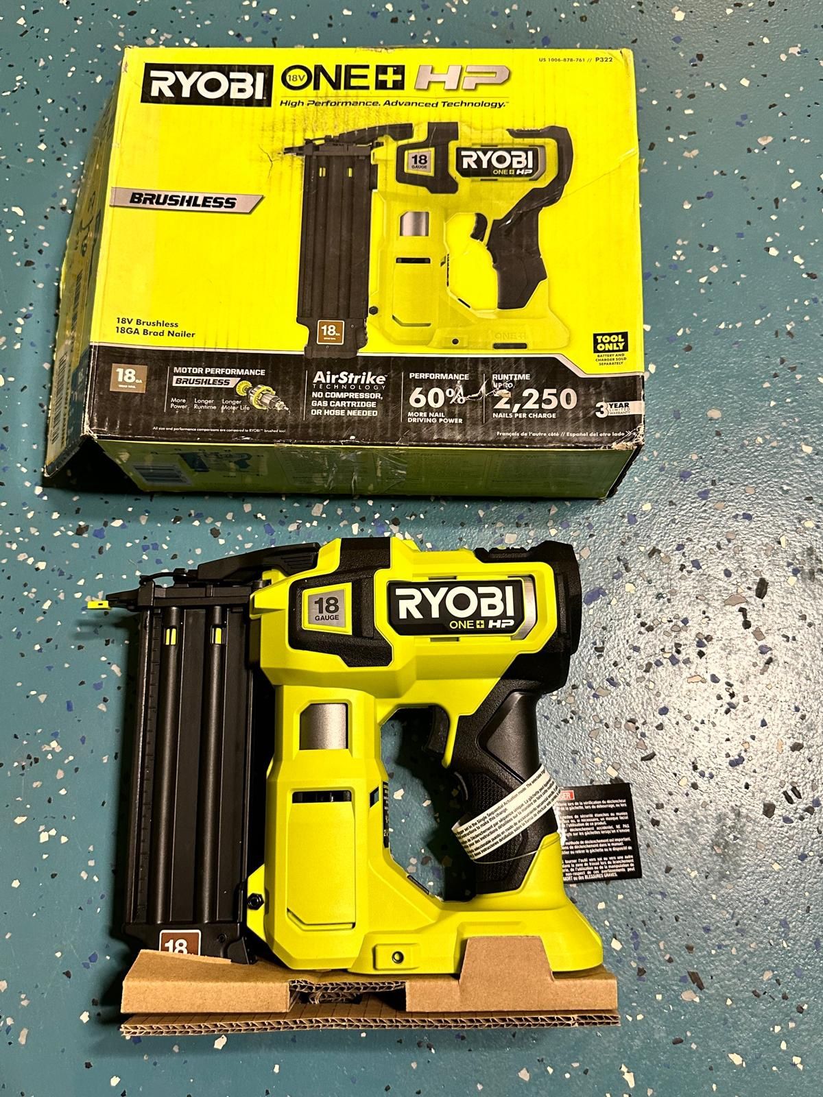 RYOBI ONE+ HP 18V 18-Gauge Brushless Cordless AirStrike Brad Nailer (Tool Only) ONE+ HP Brushless Motor Technology delivers 60% more power and the ab