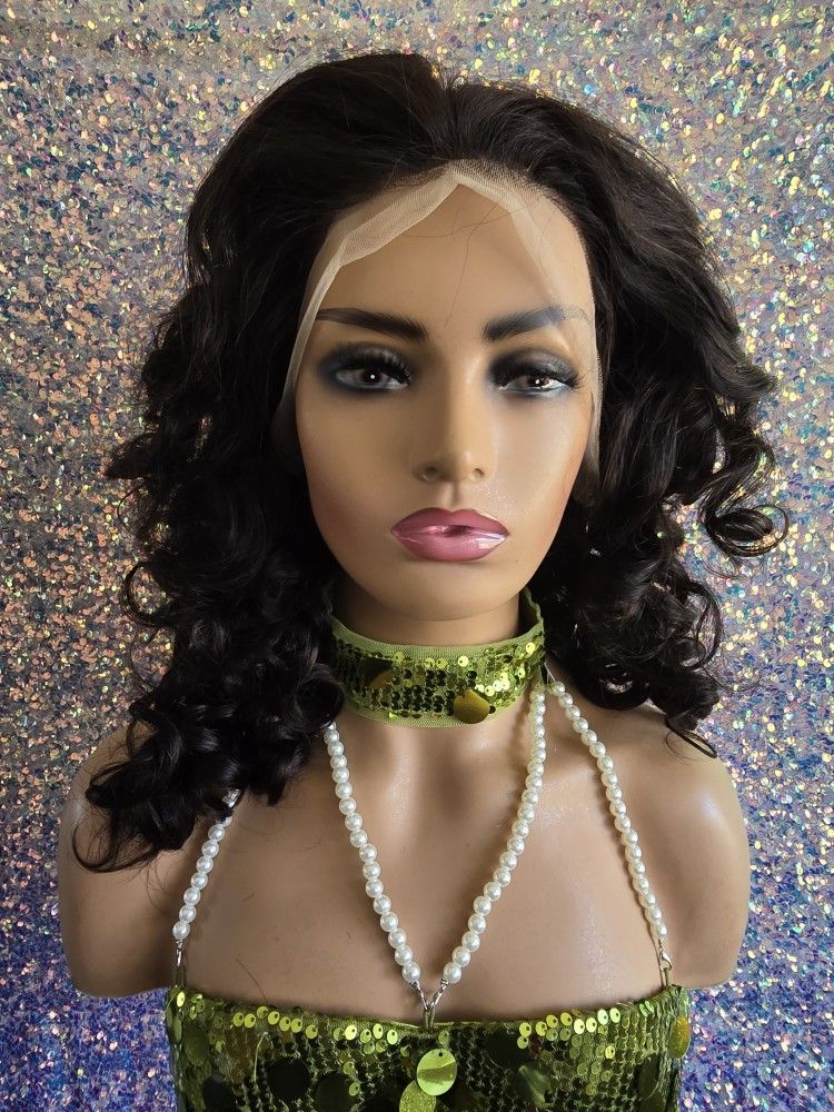18" Human Hair Wig  Loose Wave Curly 13x4 Lace Front Free Part