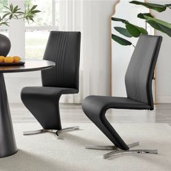 SET OF 2 Wilhelm Faux Leather Chrome Feet Z Leg Dining Chairs - brand new