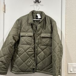 NEW RSQ Mens Olive Green Quilted Shirt Jacket Snap Button Front Pockets