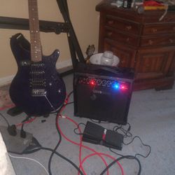 Rogue Electric Guitar, Rockville Bluetooth Amp With Full Witeless Bluetooth Set Up And Bluetooth Mic With WaWa Pedal7