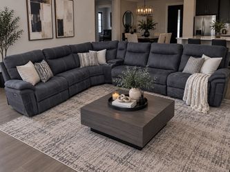 Dark Gray Fabric Sectional Recliner Sofa