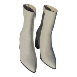 Bamboo Ivory Suede And Leather Boots With Heel