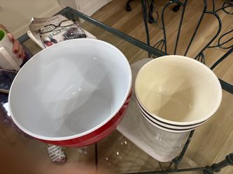 Red and White Ceramic Mixing Bowl Set