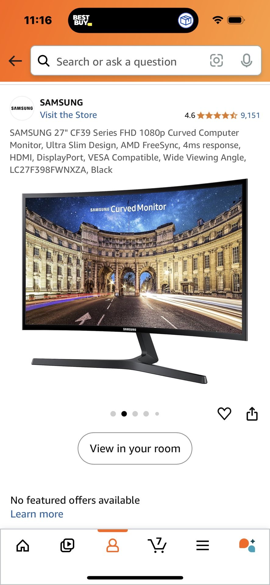 lSAMSUNG 27" CF39 Series FHD 1080p Curved Computer Monitor