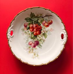 Antique PT Tirschenreuth Bavaria 11" Hand Painted Cherry Cake Plate Charger 1907